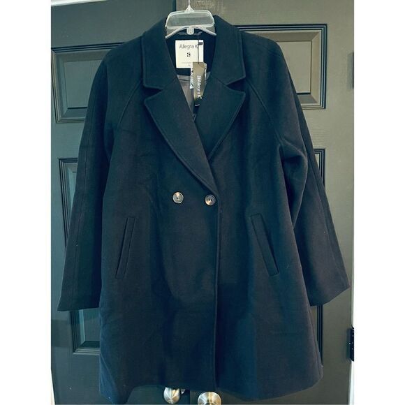 Allegra K Women's Notched Lapel Double Breasted Raglan Winter Coats - Picture 3 of 5